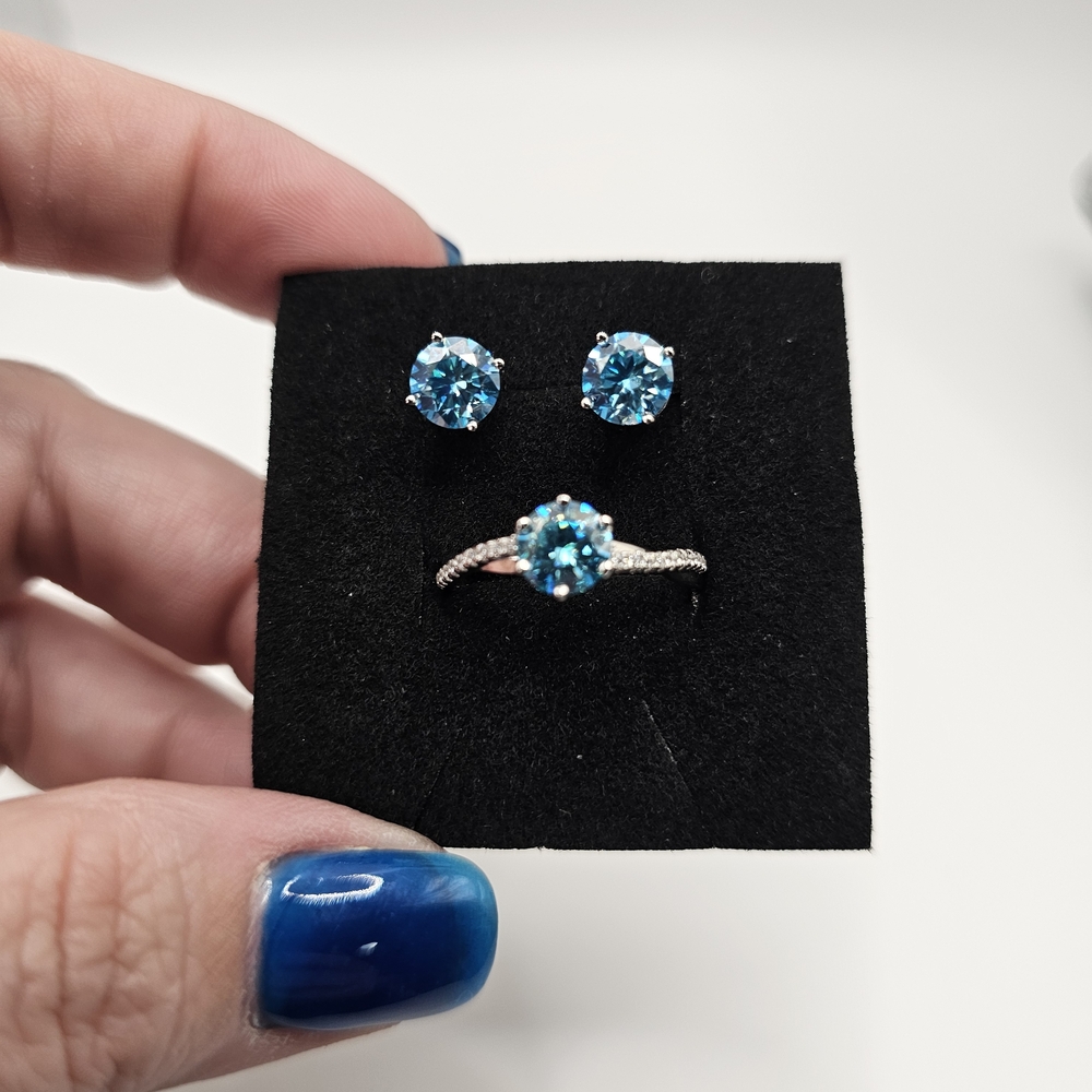 3ctw Blue Moissanite Set Size 8 1/4